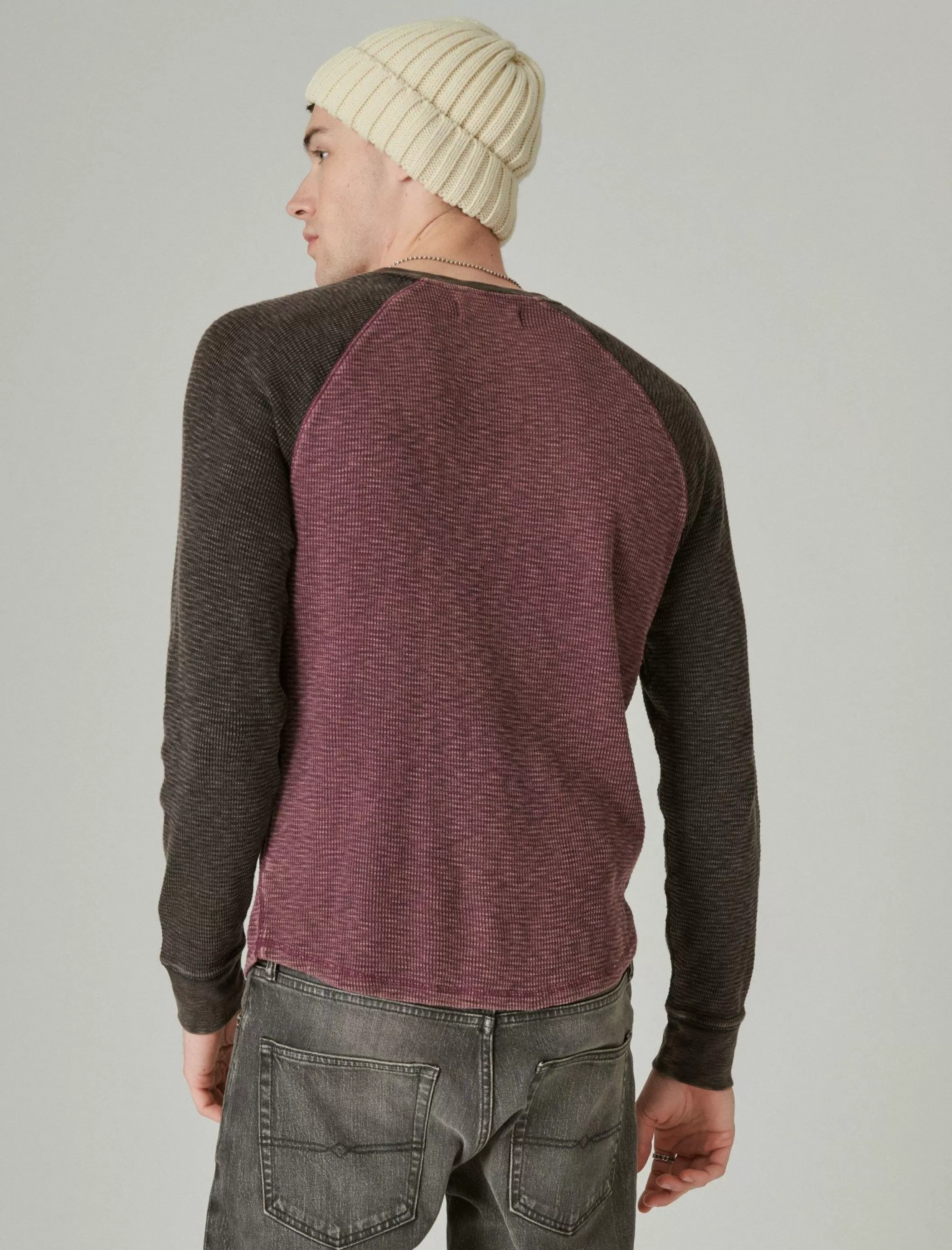 Lucky Brand Shirts & Tops*acid wash colorblock thermal crew burgundy multi