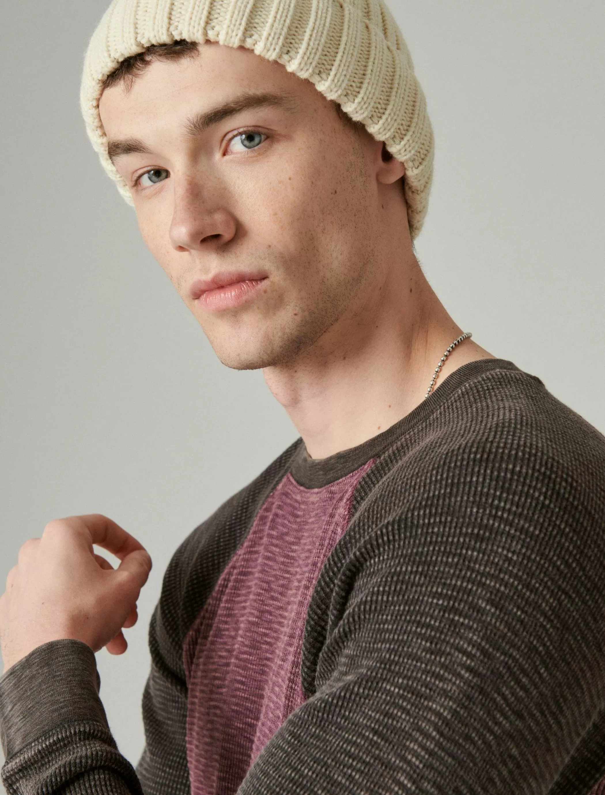 Lucky Brand Shirts & Tops*acid wash colorblock thermal crew burgundy multi