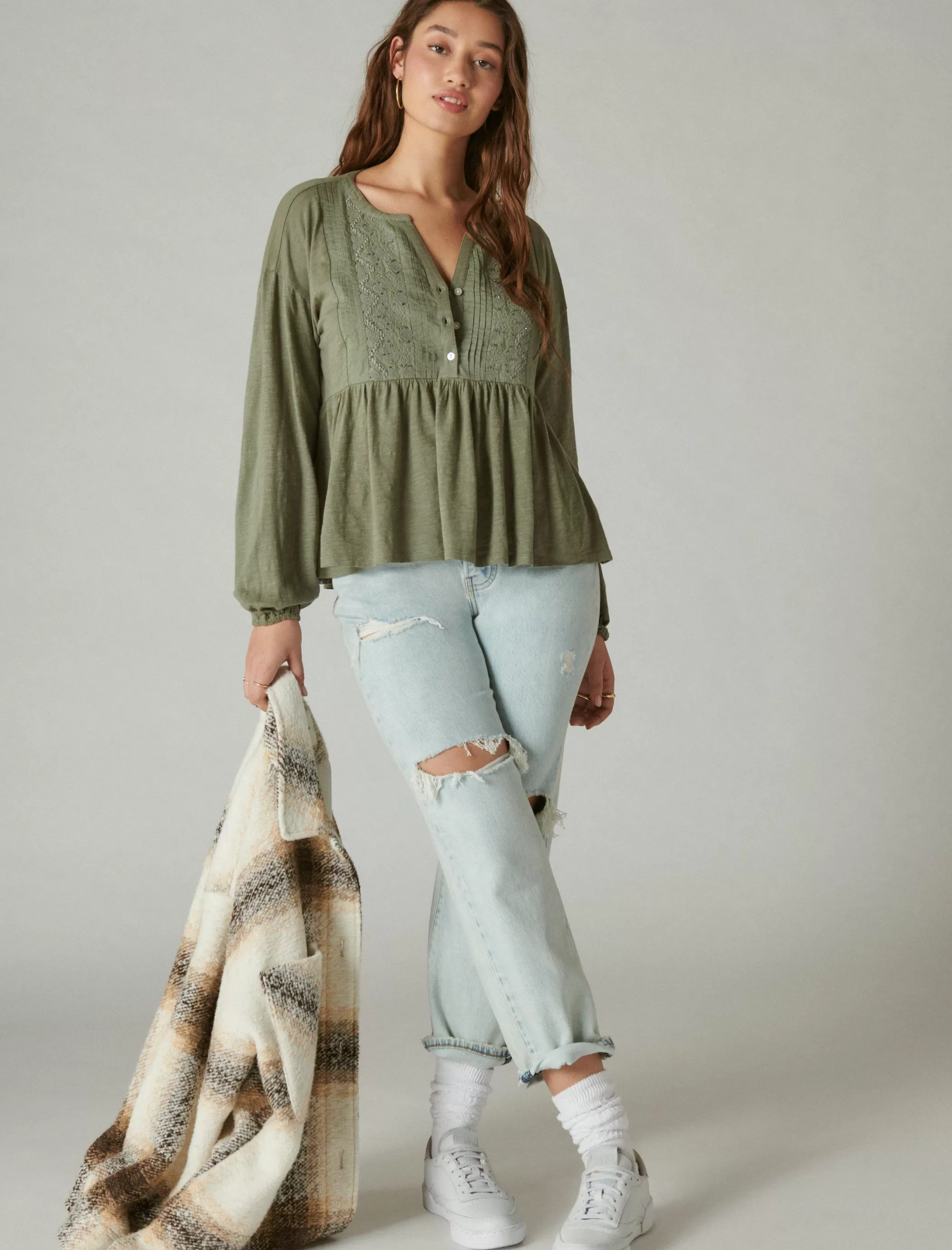 beaded_embroidered_pintuck_peplum_top_3.webp Lucky Brand Knit Tops | Blouses*beaded embroidered pintuck peplum top balsam green