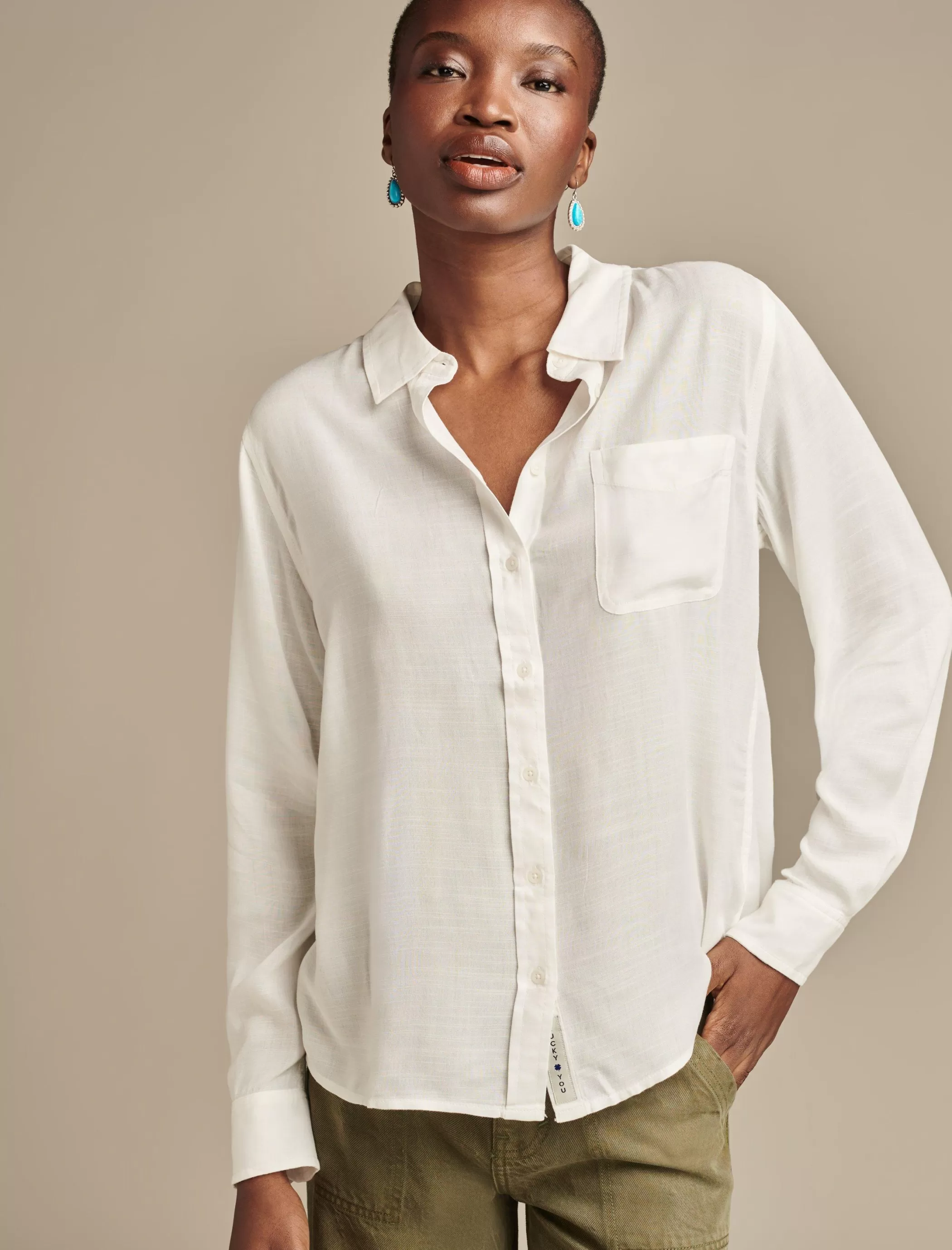 Lucky Brand Blouses*boyfriend button down bright white
