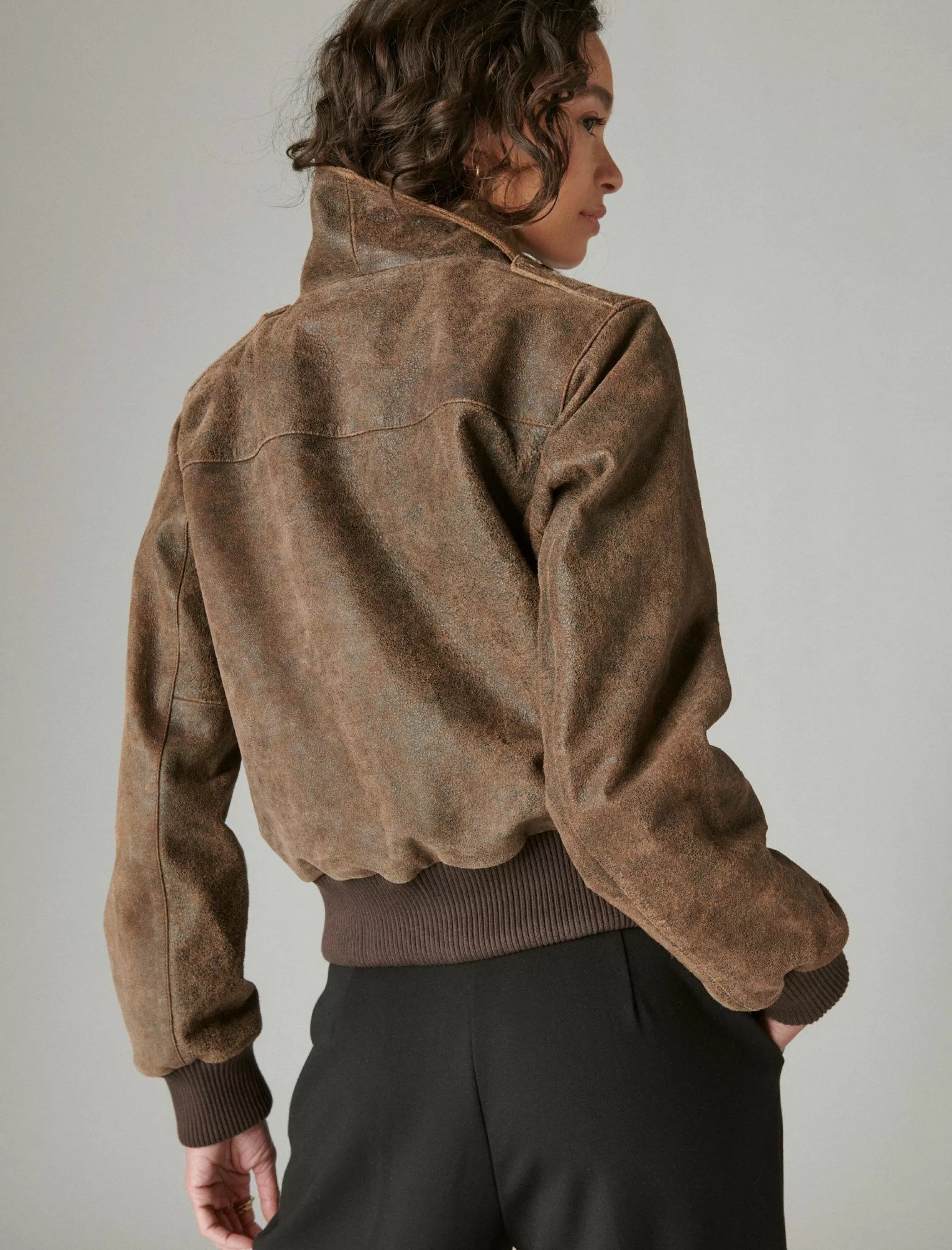 distressed_cropped_leather_bomber_jacket_3.webp Lucky Brand Jackets & Outerwear*distressed cropped leather bomber jacket brown