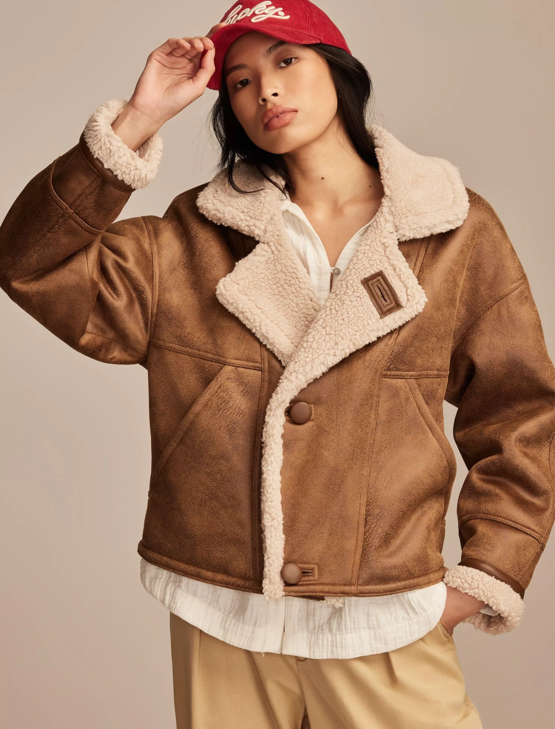 Lucky Brand Jackets & Outerwear*faux shearling moto jacket cognac