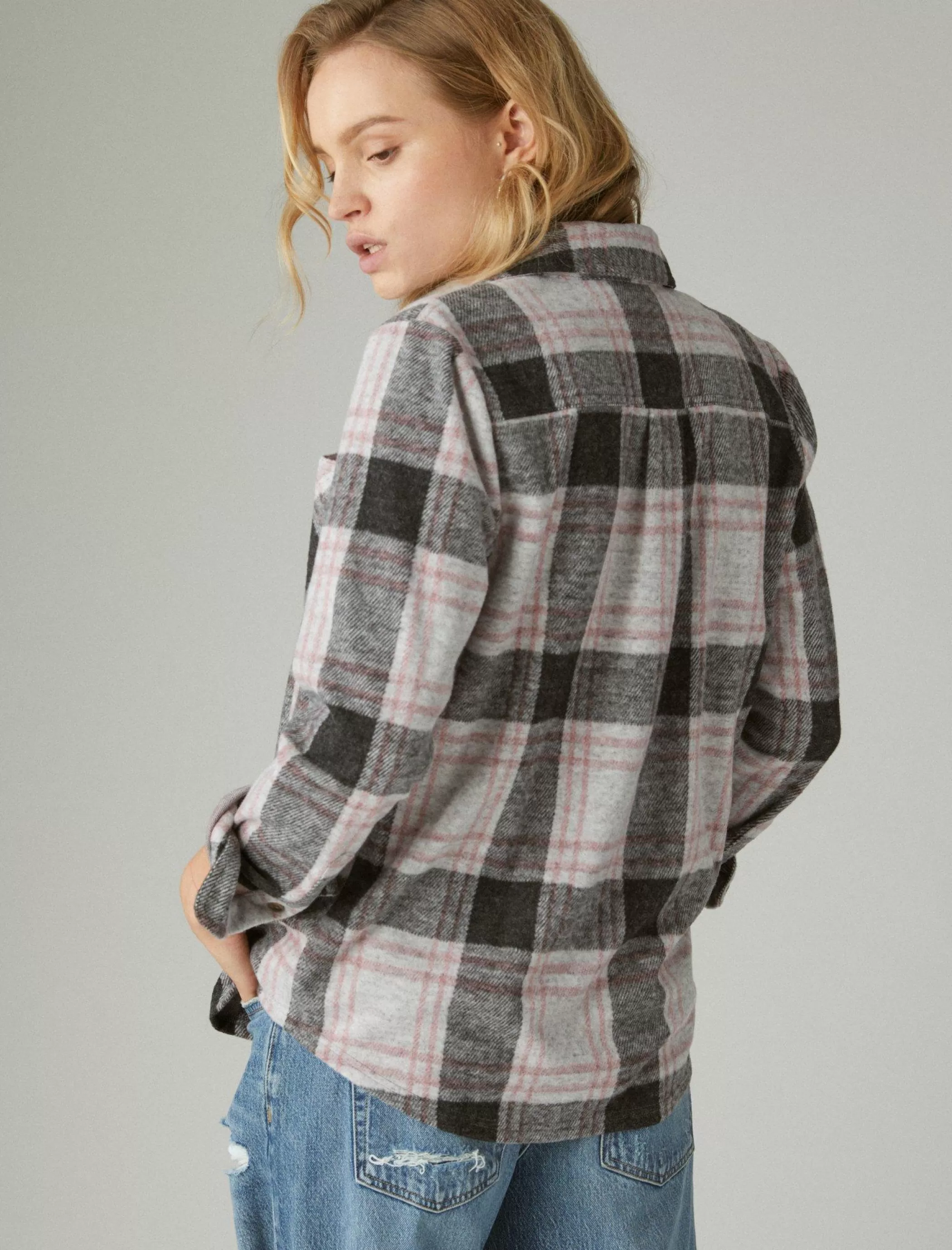 knit_shirt_jacket_2.webp Lucky Brand Knit Tops*knit shirt jacket black plaid