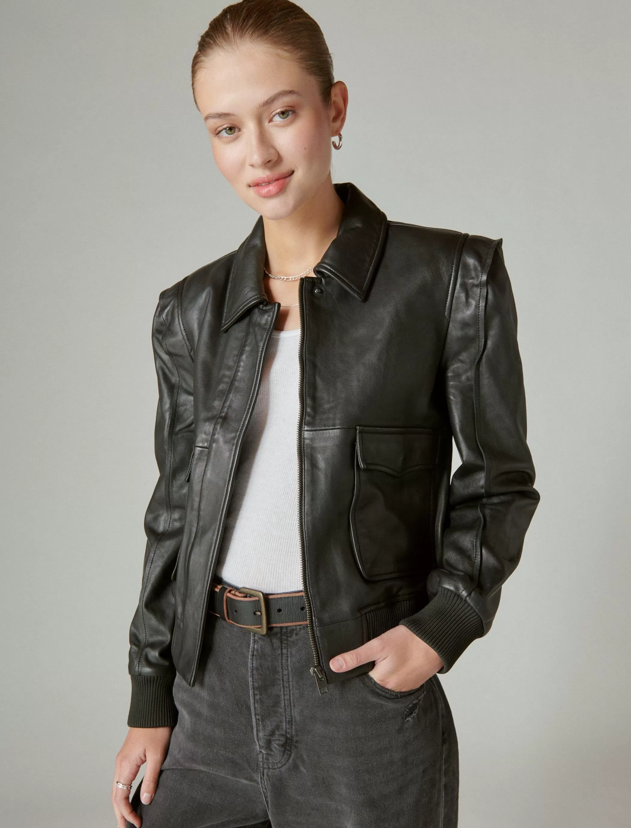 Lucky Brand Jackets & Outerwear*leather flight jacket 001 lucky black