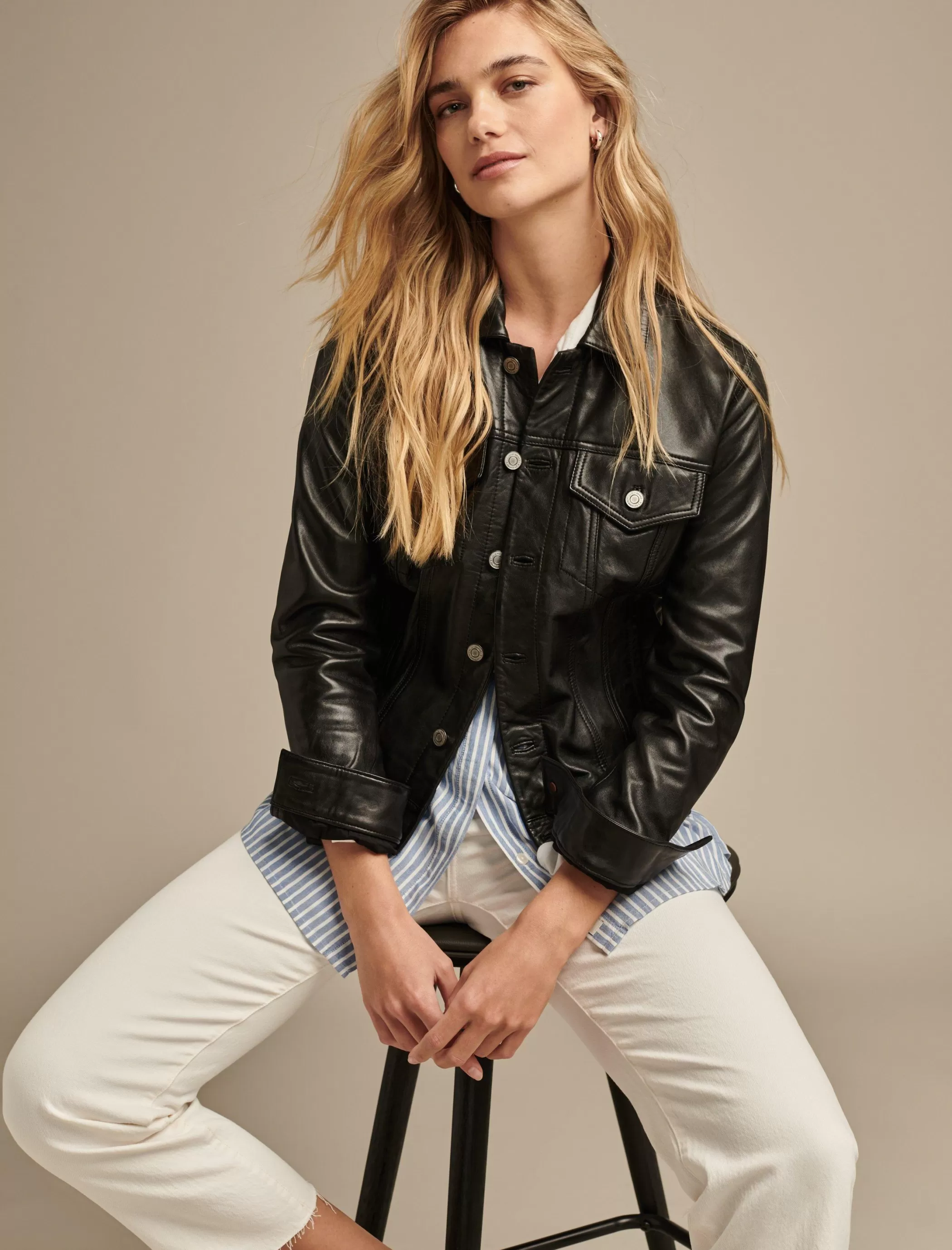 Lucky Brand Jackets & Outerwear*leather trucker jacket 001 lucky black