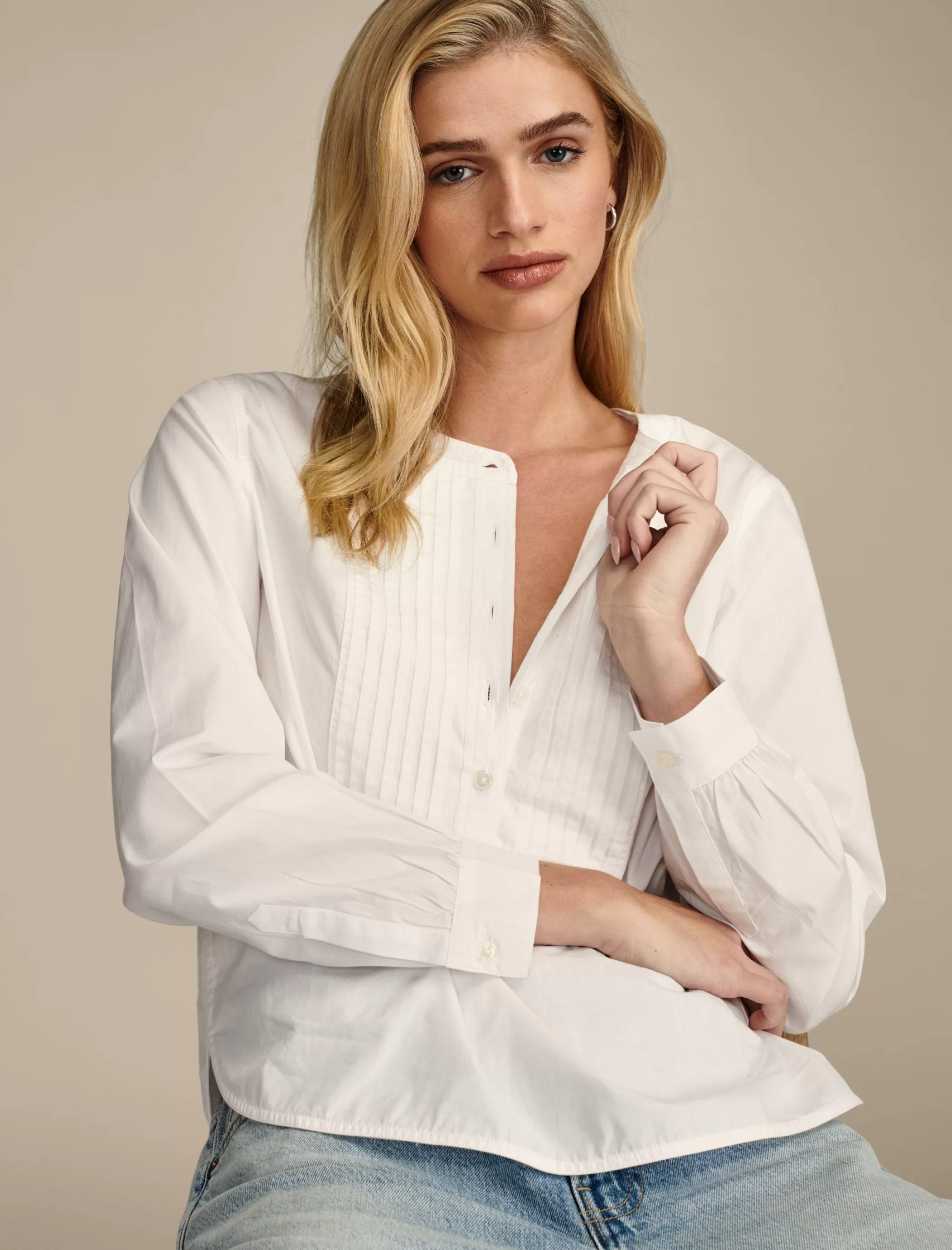 Lucky Brand Blouses*pintuck bib blouse bright white