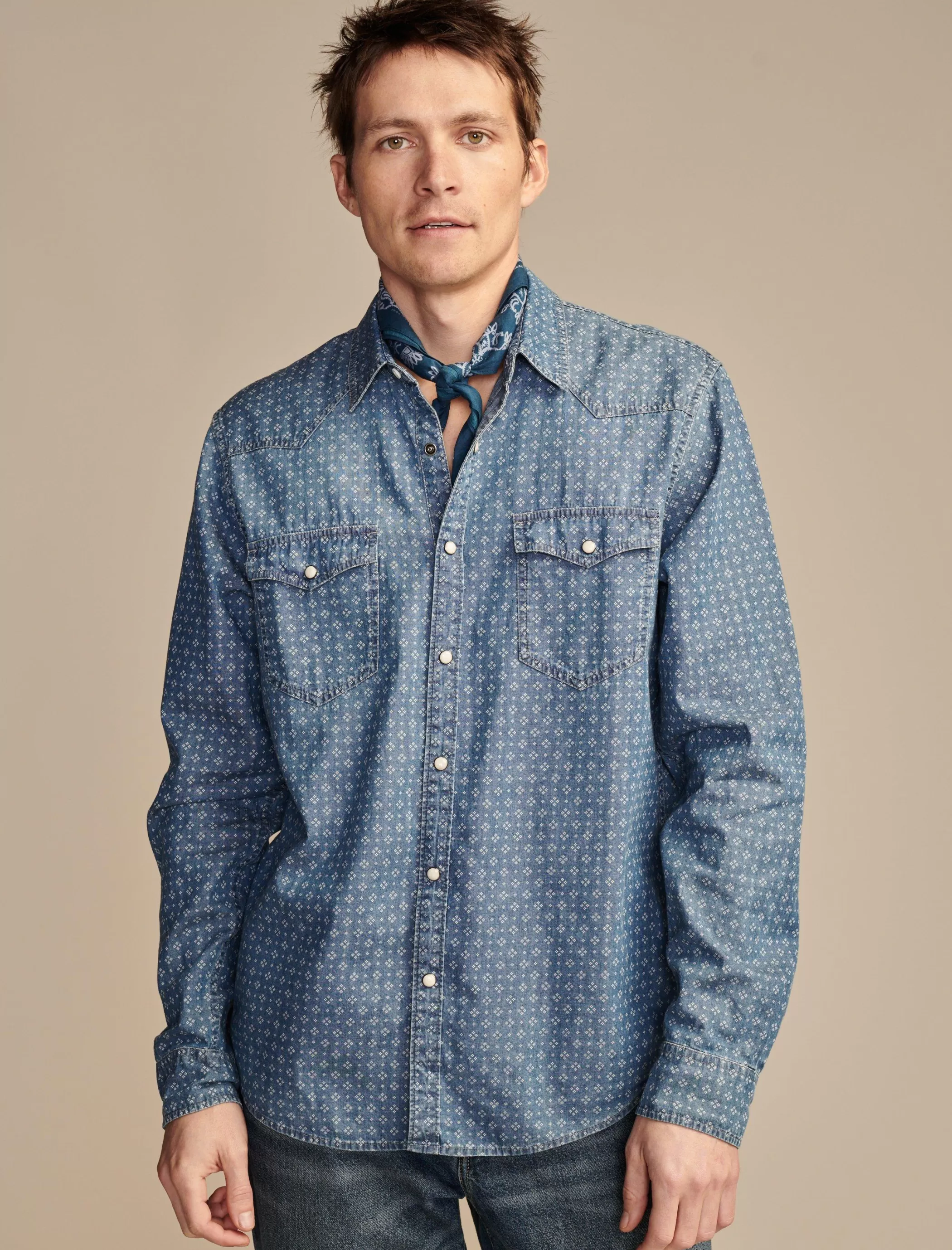 Lucky Brand Button-Downs*printed indigo western long sleeve shirt indigo print