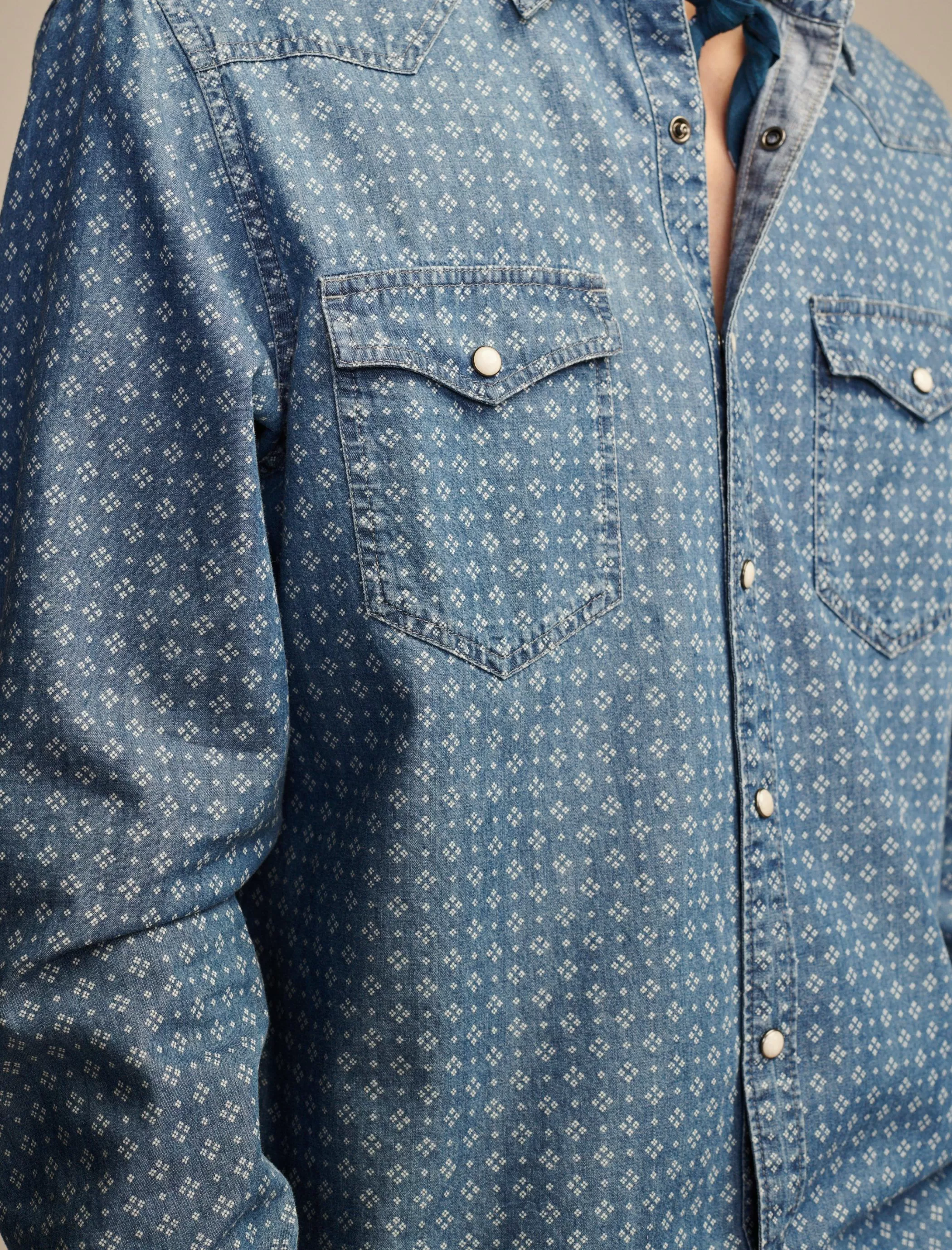Lucky Brand Button-Downs*printed indigo western long sleeve shirt indigo print