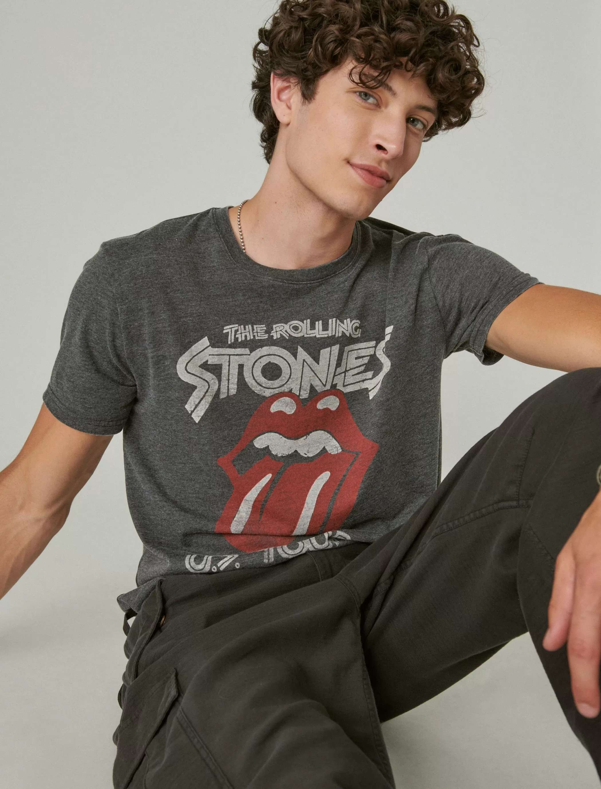 Lucky Brand Graphic Tees*rolling stones vintage washed tour tee jet black