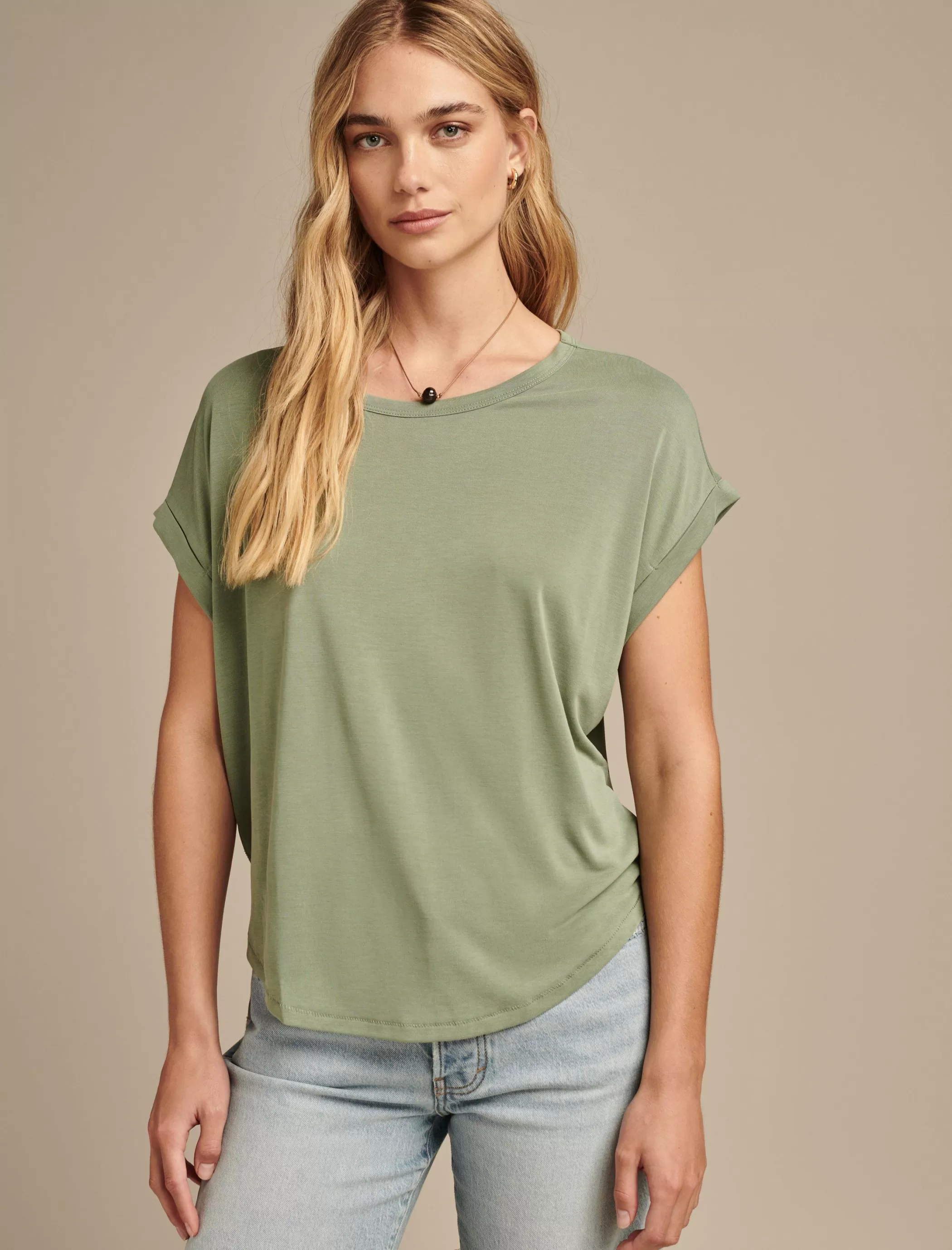 Lucky Brand Knit Tops*short sleeve sandwash dolman tee loden green
