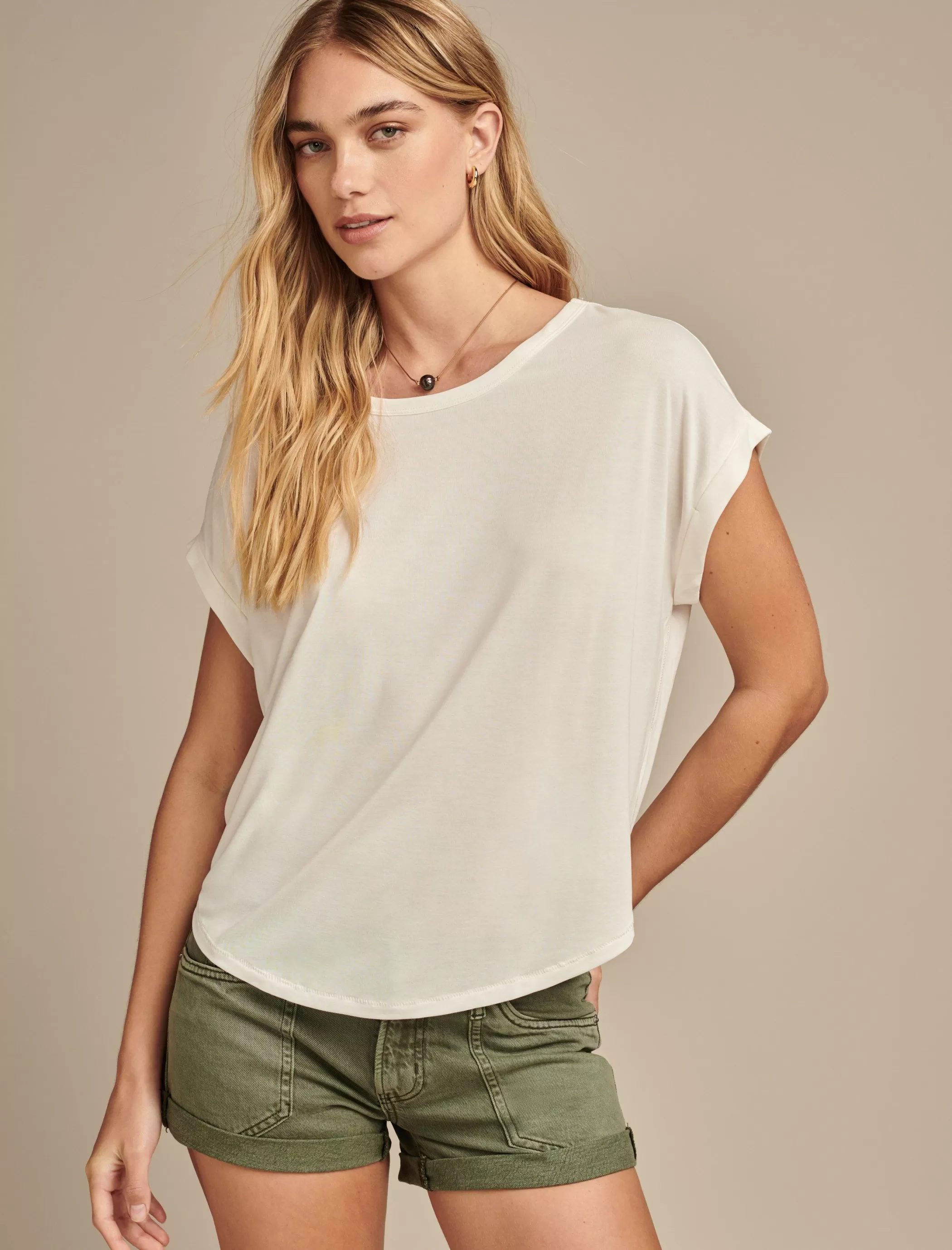 Lucky Brand Knit Tops*short sleeve sandwash dolman tee bright white