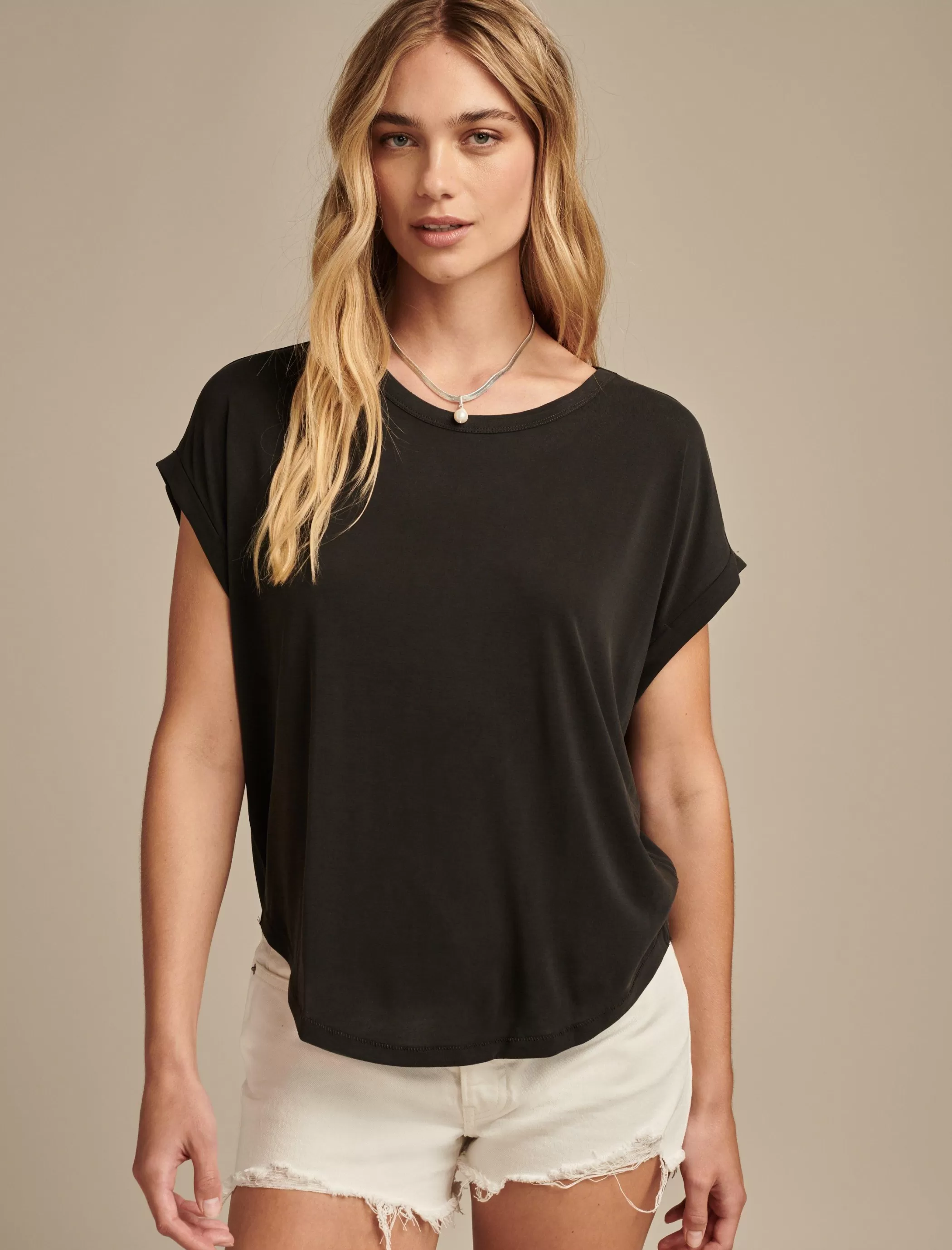 Lucky Brand Knit Tops*short sleeve sandwash dolman tee 001 lucky black
