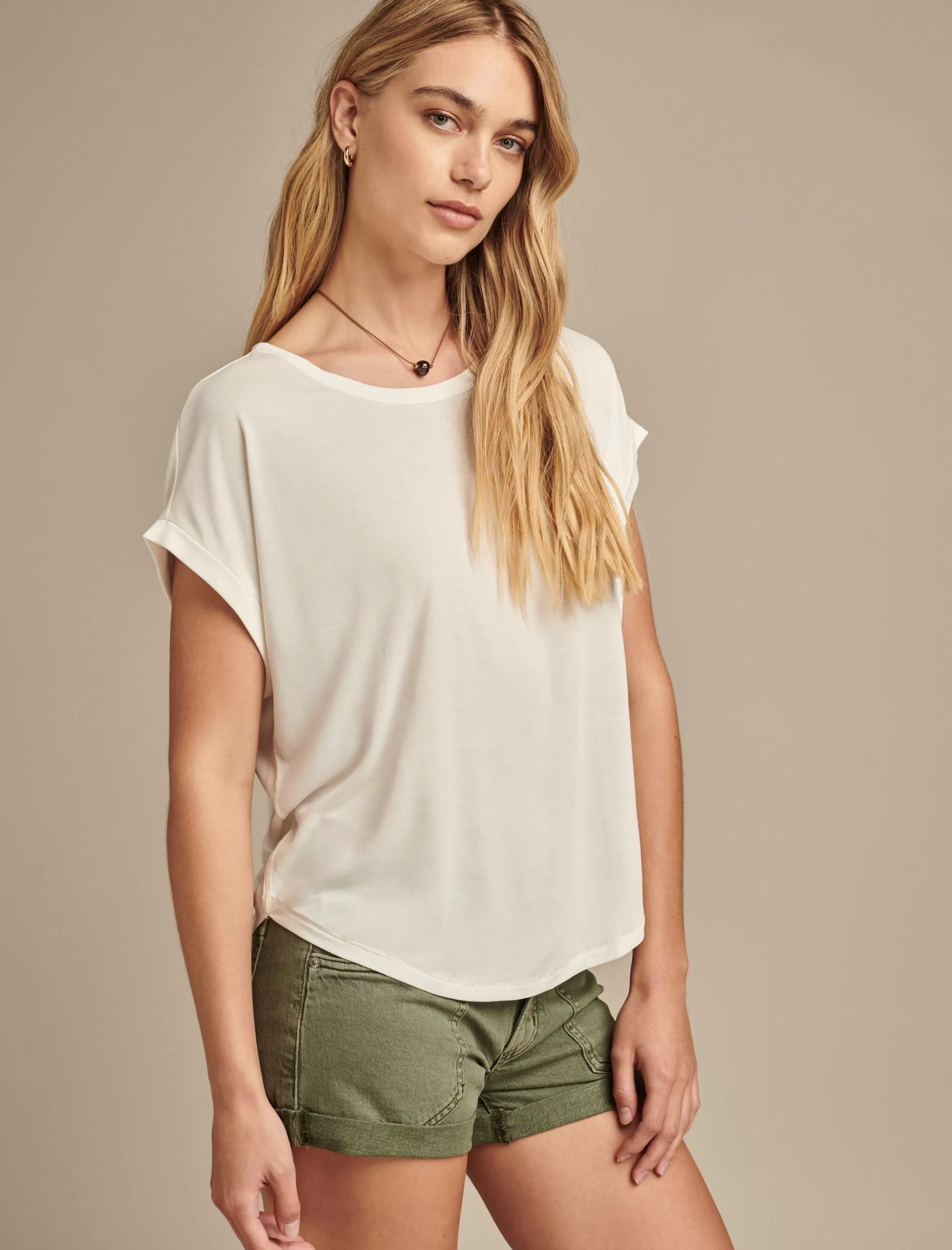 Lucky Brand Knit Tops*short sleeve sandwash dolman tee bright white
