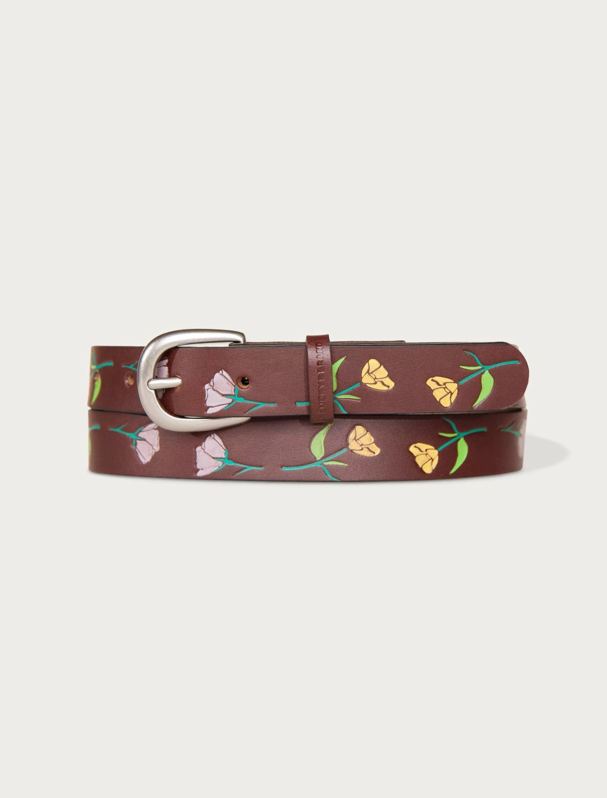 Lucky Brand Belts*skinny leather jean belt with floral embossed and handpaint dark brown