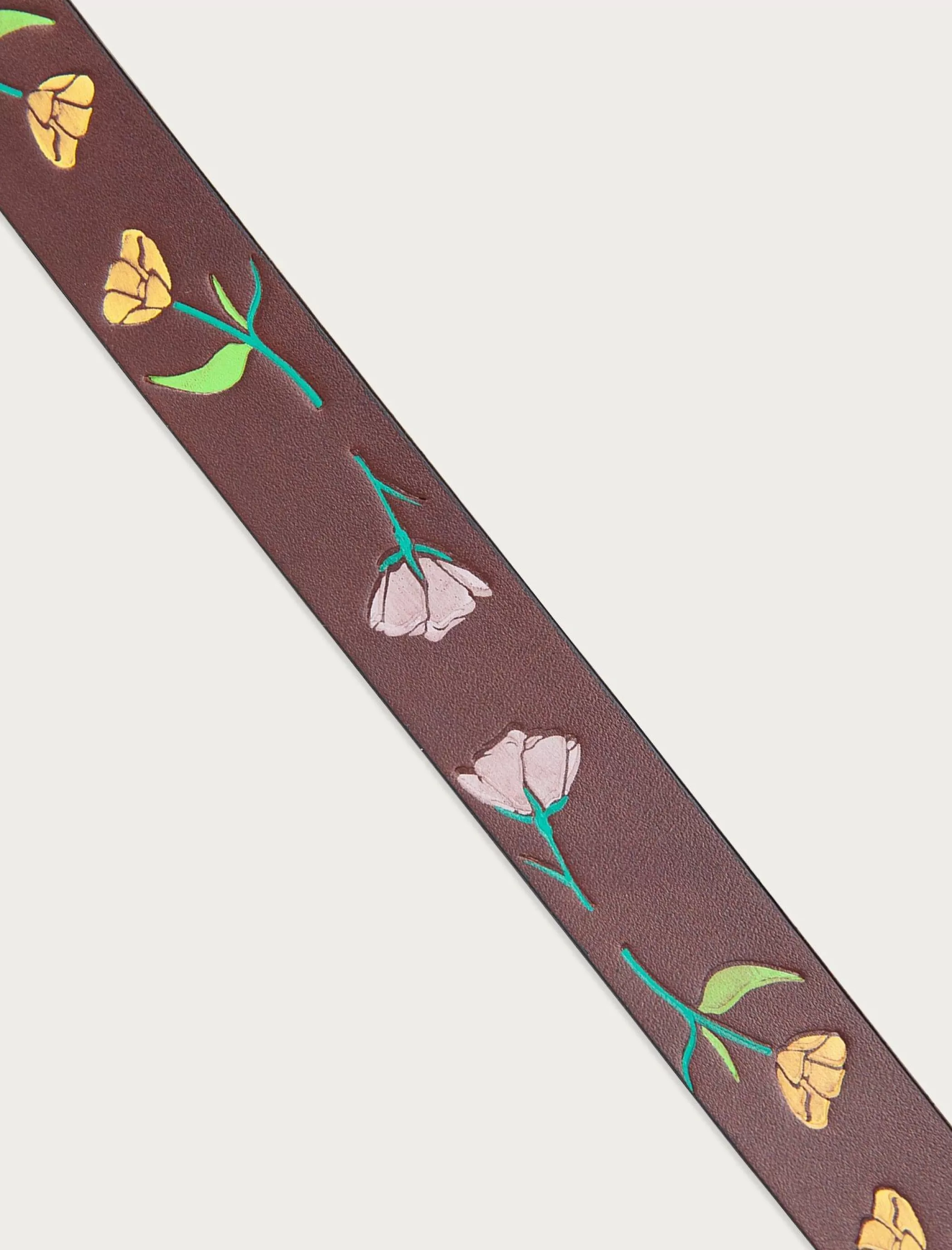 Lucky Brand Belts*skinny leather jean belt with floral embossed and handpaint dark brown